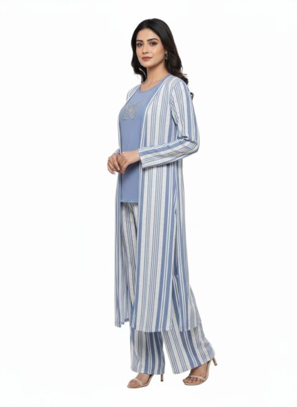 "Stylish Blue & White Striped Co-Ord Set | Pakistani Fashion